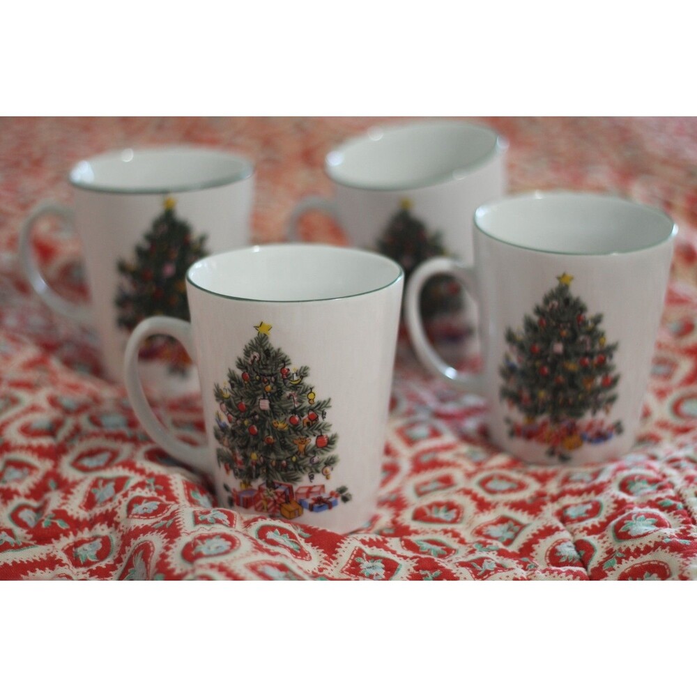 Set of 4 Coffee Cups Gibson Stoneware Christmas Noel Morning 2006